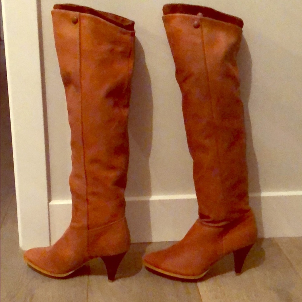 Knee high tan leather boots